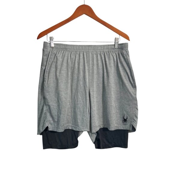 Spyder Active Mens Gray Training Shorts With Black Compression Liner Size L - Picture 1 of 6